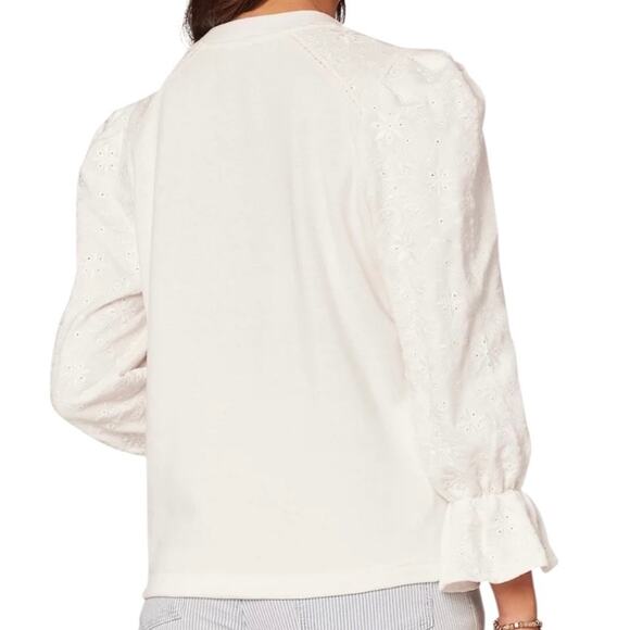 Democracy Women’s 3/4 Embroidered Puffed Flounce Sleeve Top Off White Size PM - Picture 3 of 3
